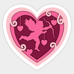 Pink Heart With Cupid Sticker